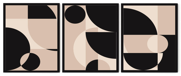 FIGURATIVE GEOMETRIC MURAL ART FRAMES WITH GLASS-SET OF 3
