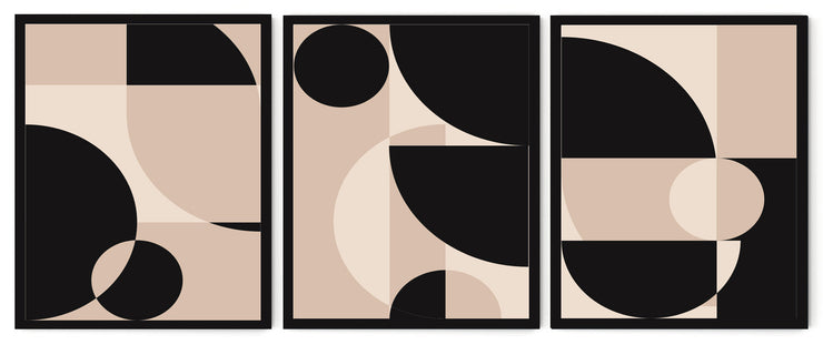 FIGURATIVE GEOMETRIC MURAL ART FRAMES WITH GLASS-SET OF 3