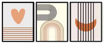VINTAGE SEASON MID CENTURY ABSTRACT PAINTINGS WITH GLASS- SET OF 3