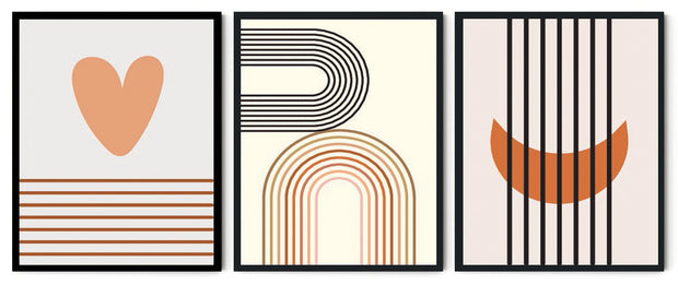 VINTAGE SEASON MID CENTURY ABSTRACT PAINTINGS WITH GLASS- SET OF 3