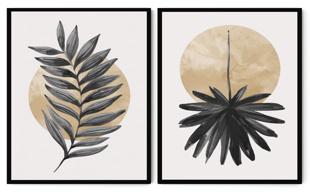 ELEGANT FERN LEAVES WALL ART FRAMES WITH GLASS- SET OF 2