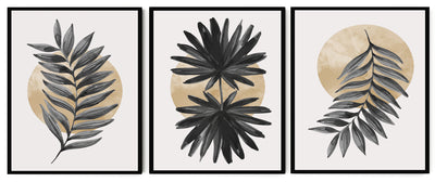 ARISTOCRATIC SIMPLE LEAF ART FRAMES WITH GLASS- SET OF 3
