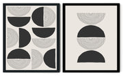 SET OF MULTIPLE VINTAGE HALF CIRCLE ABSTRACT ART FRAMES WITH GLASS- SET OF 2