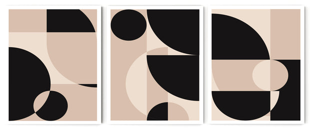 FIGURATIVE GEOMETRIC MURAL ART FRAMES WITH GLASS-SET OF 3