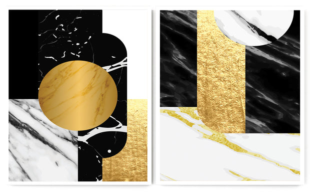 RAKISH ABSTRACT PICTURE FRAMES IN BLACK, WHITE AND BEIGE WITH GLASS-SET OF TWO