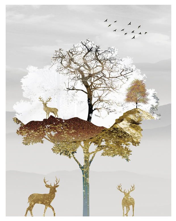 GOLDEN LEAVES METALLIC TREE ART FRAME WITH GLASS-SINGLE