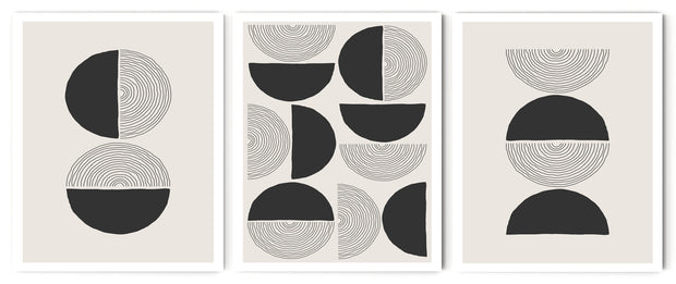 CIRCULAR NORDIAC LINE ABSTRACT BLACK & WHITE FRAMES WITH GLASS-SET OF 3