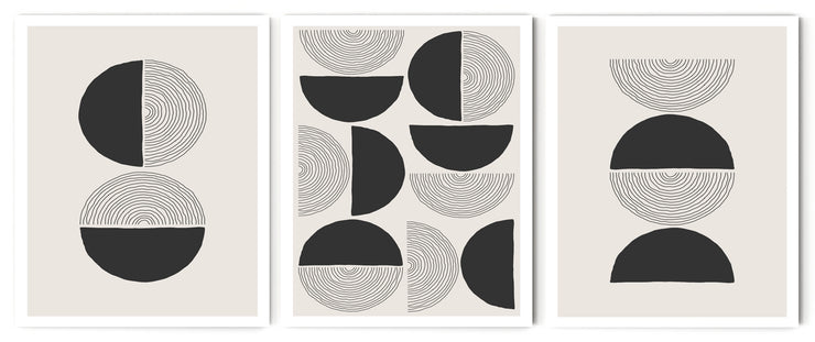 CIRCULAR NORDIAC LINE ABSTRACT BLACK & WHITE FRAMES WITH GLASS-SET OF 3