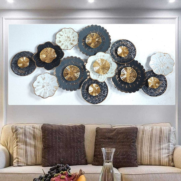 ENCHANTING GOLD, SILVER AND WHITE FLORID METAL WALL DÉCOR