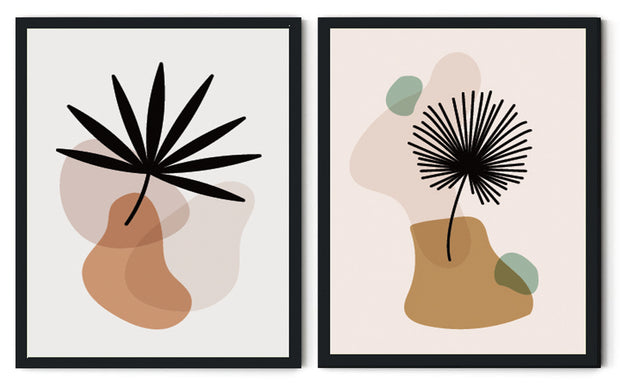 BOTANICAL MINIMALISTIC LEAVES PICTURE FRAMES WITH GLASS- SET OF 2 (2)