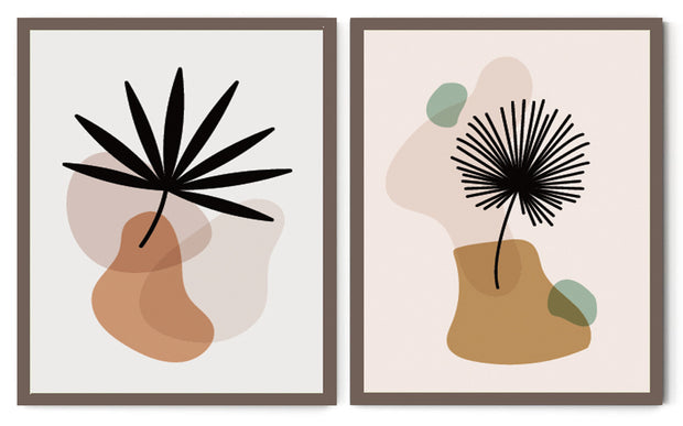 BOTANICAL MINIMALISTIC LEAVES PICTURE FRAMES WITH GLASS- SET OF 2 (2)