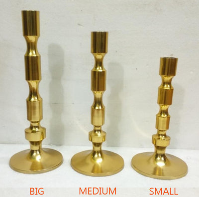 GOLDEN ALUMINIUM CONVENTIONAL CANDLE HOLDER- SET OF 3