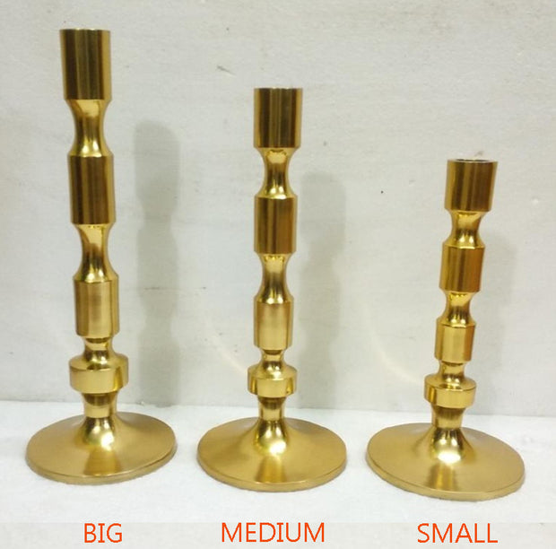 GOLDEN ALUMINIUM CONVENTIONAL CANDLE HOLDER- SET OF 3