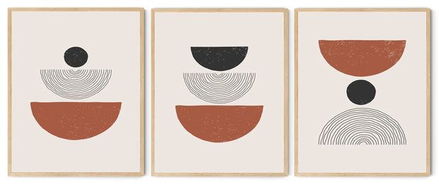CONGOLMERATE RINGLET ABSTRACT ART FRAMES WITH GLASS -SET OF 3