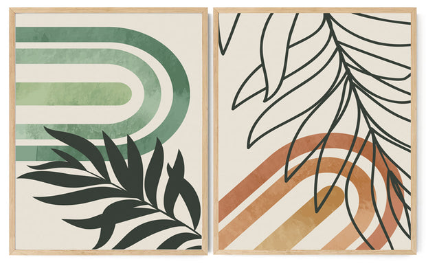 MUSTARD GREEN BOTANICAL ABSTRACT ART FRAMES WITH GLASS-SET OF 2