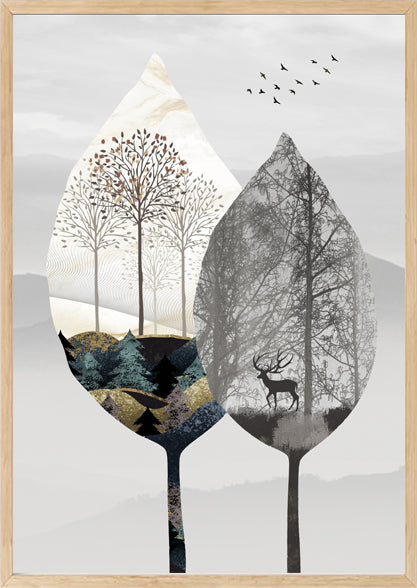CLASSIC NATURAL LANDSCAPE SCENICAL TREE ART FRAME WITH GLASS-SINGLE