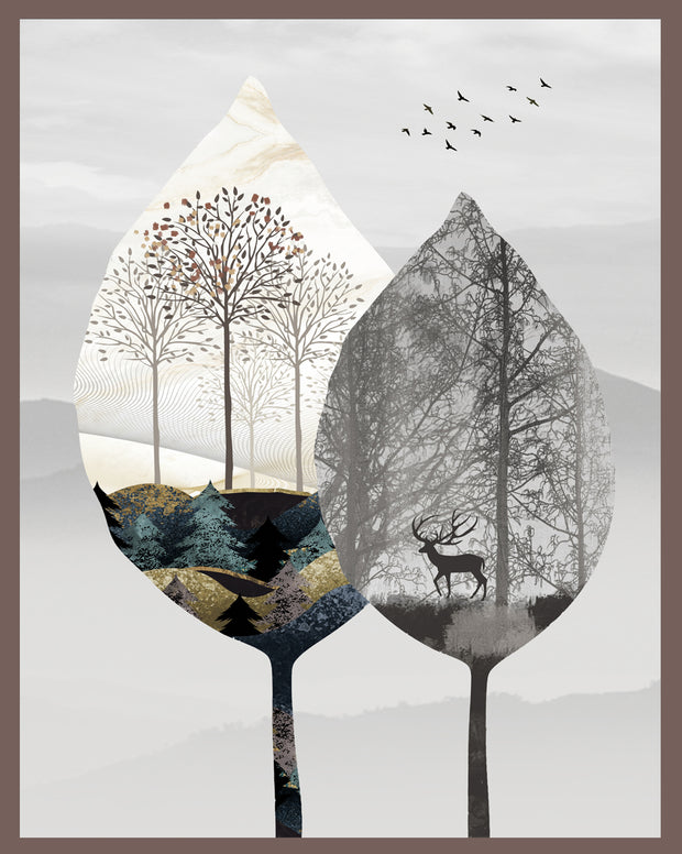 CLASSIC NATURAL LANDSCAPE SCENICAL TREE ART FRAME WITH GLASS-SINGLE