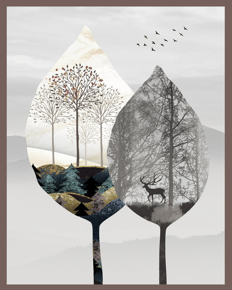 CLASSIC NATURAL LANDSCAPE SCENICAL TREE ART FRAME WITH GLASS-SINGLE
