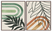 MUSTARD GREEN BOTANICAL ABSTRACT ART FRAMES WITH GLASS-SET OF 2