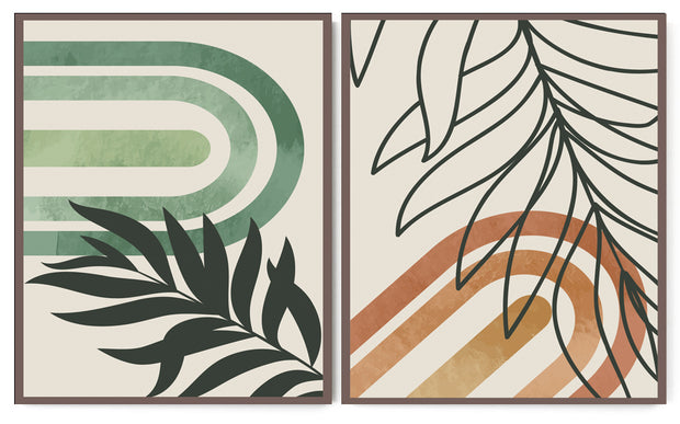 MUSTARD GREEN BOTANICAL ABSTRACT ART FRAMES WITH GLASS-SET OF 2