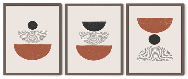 CONGOLMERATE RINGLET ABSTRACT ART FRAMES WITH GLASS -SET OF 3