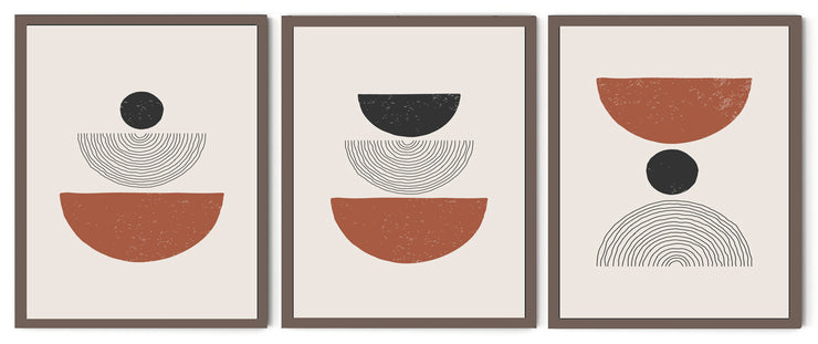 CONGOLMERATE RINGLET ABSTRACT ART FRAMES WITH GLASS -SET OF 3