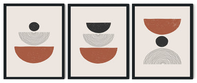 CONGOLMERATE RINGLET ABSTRACT ART FRAMES WITH GLASS -SET OF 3