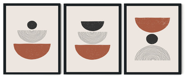 CONGOLMERATE RINGLET ABSTRACT ART FRAMES WITH GLASS -SET OF 3