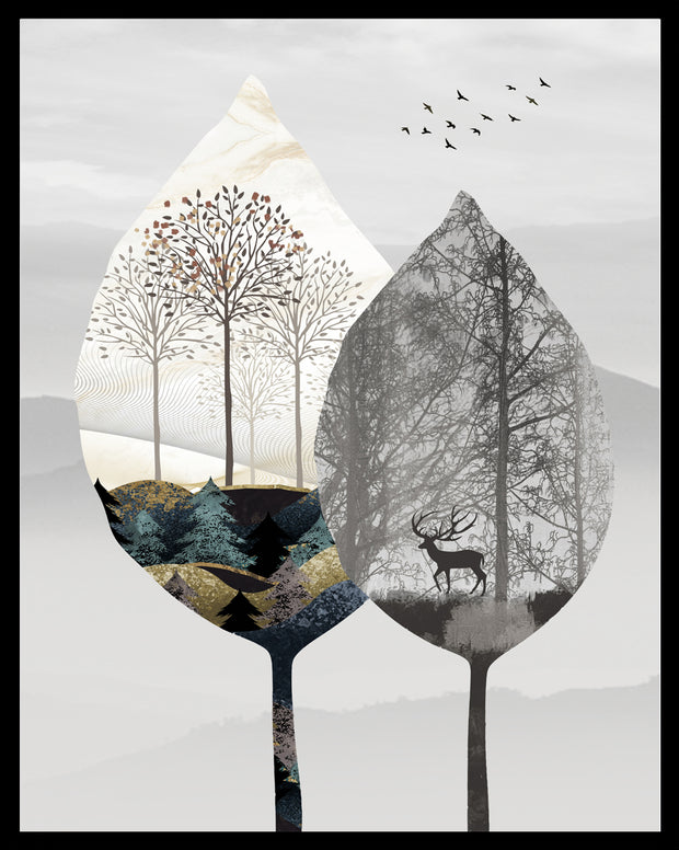 CLASSIC NATURAL LANDSCAPE SCENICAL TREE ART FRAME WITH GLASS-SINGLE