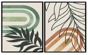 MUSTARD GREEN BOTANICAL ABSTRACT ART FRAMES WITH GLASS-SET OF 2