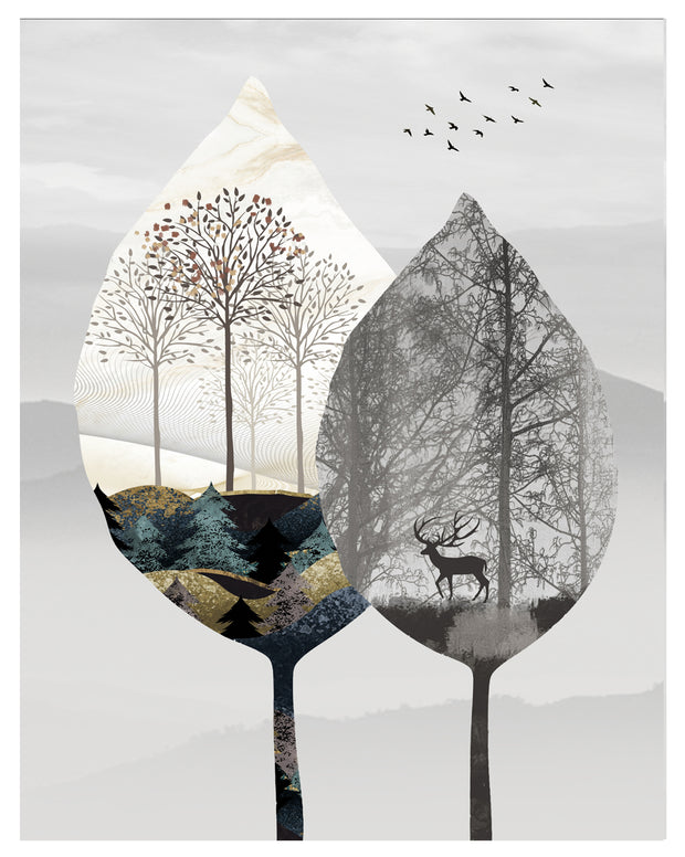 CLASSIC NATURAL LANDSCAPE SCENICAL TREE ART FRAME WITH GLASS-SINGLE
