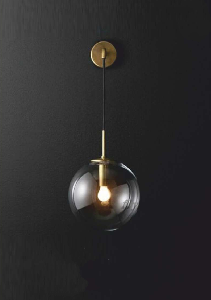 SPHERICAL AMBER GLASS WALL LAMP