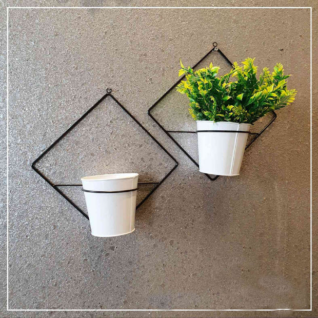 SYMMETRICAL ANTIQUE METAL POT WALL PLANTER