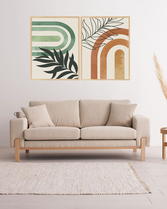 GLITTERING GEOMETRIC BOTANICAL WALL ART FRAMES WITH GLASS-SET OF 2