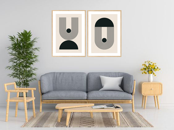 PELLUCID GEOMETRIC PICTURE FRAMES IN BLACK AND WHITE WITH GLASS- SET OF 2
