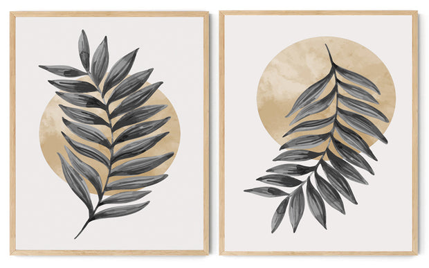 SIMPLE MONTESERRA LEAF ART FRAMES WITH GLASS- SET OF 2
