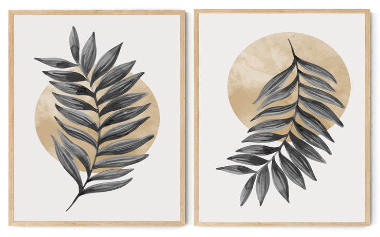 SIMPLE MONTESERRA LEAF ART FRAMES WITH GLASS- SET OF 2