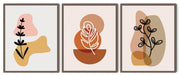 BOTANICAL LEAVES NEUTRAL ABSTRACT WALL ART WITH GLASS-SET OF 3