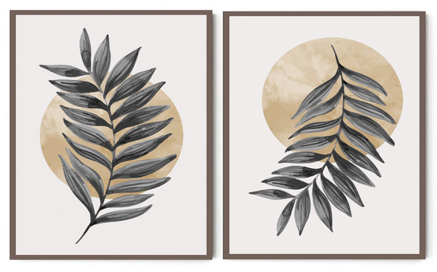 SIMPLE MONTESERRA LEAF ART FRAMES WITH GLASS- SET OF 2
