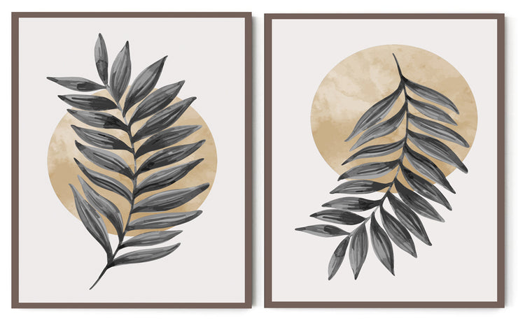 SIMPLE MONTESERRA LEAF ART FRAMES WITH GLASS- SET OF 2