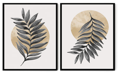 SIMPLE MONTESERRA LEAF ART FRAMES WITH GLASS- SET OF 2