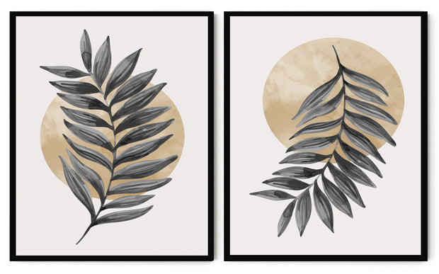 SIMPLE MONTESERRA LEAF ART FRAMES WITH GLASS- SET OF 2