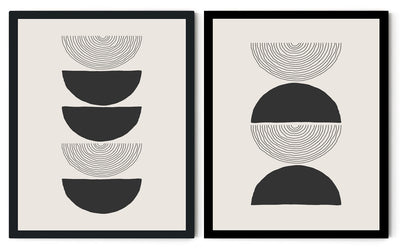 BLACK & WHITE VECTOR CIRCULAR ABSTRACT FRAMES WITH GLASS- SET OF 2