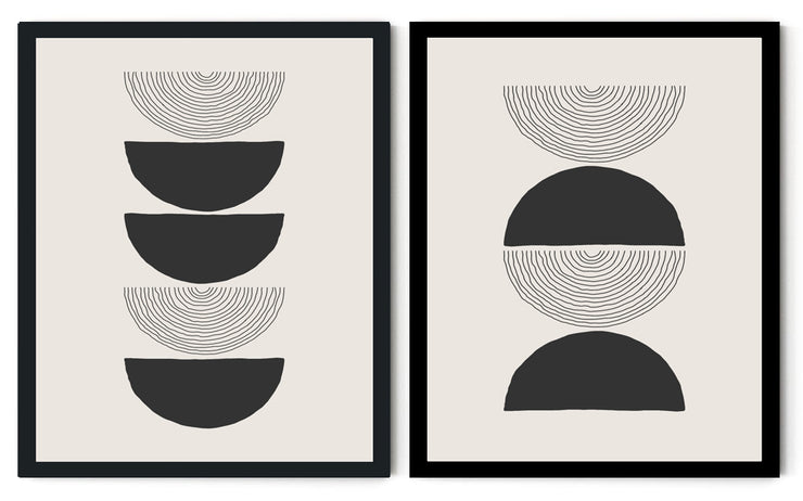 BLACK & WHITE VECTOR CIRCULAR ABSTRACT FRAMES WITH GLASS- SET OF 2