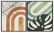 MODERN TROPICAL BOTANICAL LEAF ABSTRACT ART FRAMES WITH GLASS-SET OF 2