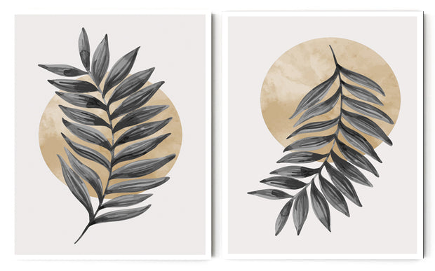 SIMPLE MONTESERRA LEAF ART FRAMES WITH GLASS- SET OF 2