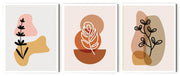 BOTANICAL LEAVES NEUTRAL ABSTRACT WALL ART WITH GLASS-SET OF 3