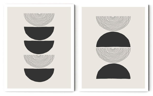 BLACK & WHITE VECTOR CIRCULAR ABSTRACT FRAMES WITH GLASS- SET OF 2
