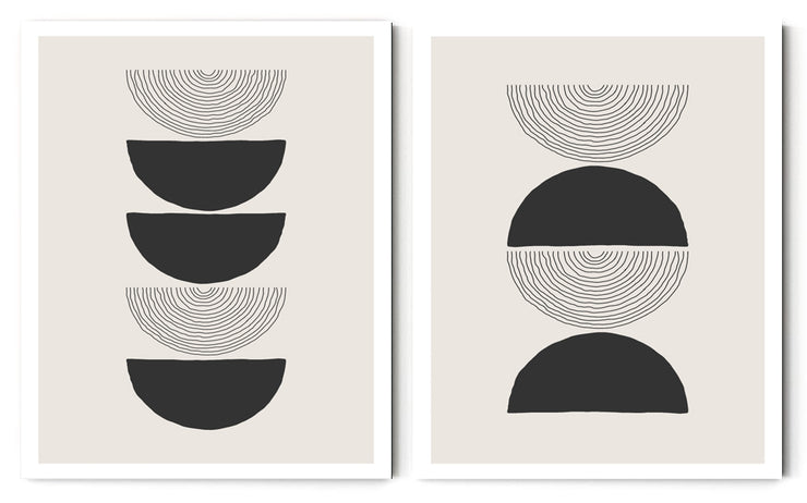 BLACK & WHITE VECTOR CIRCULAR ABSTRACT FRAMES WITH GLASS- SET OF 2