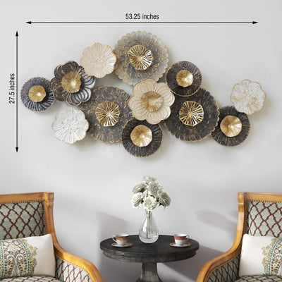 CONTEMPORARY BLOOMY GREY AND WHITE WALL DÉCOR WITH METAL FINISH